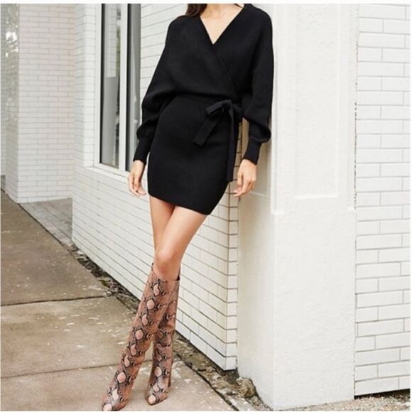 GIANNI BINI Alston Sexy Low Cut Sweater Dress Belted Black Gray Sz XS Small New - Picture 10 of 16